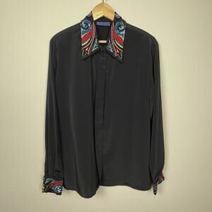 Karen Scott Black Blouse‎ 16 Embellished Collar Cuffs Whimsigoth Fairycore